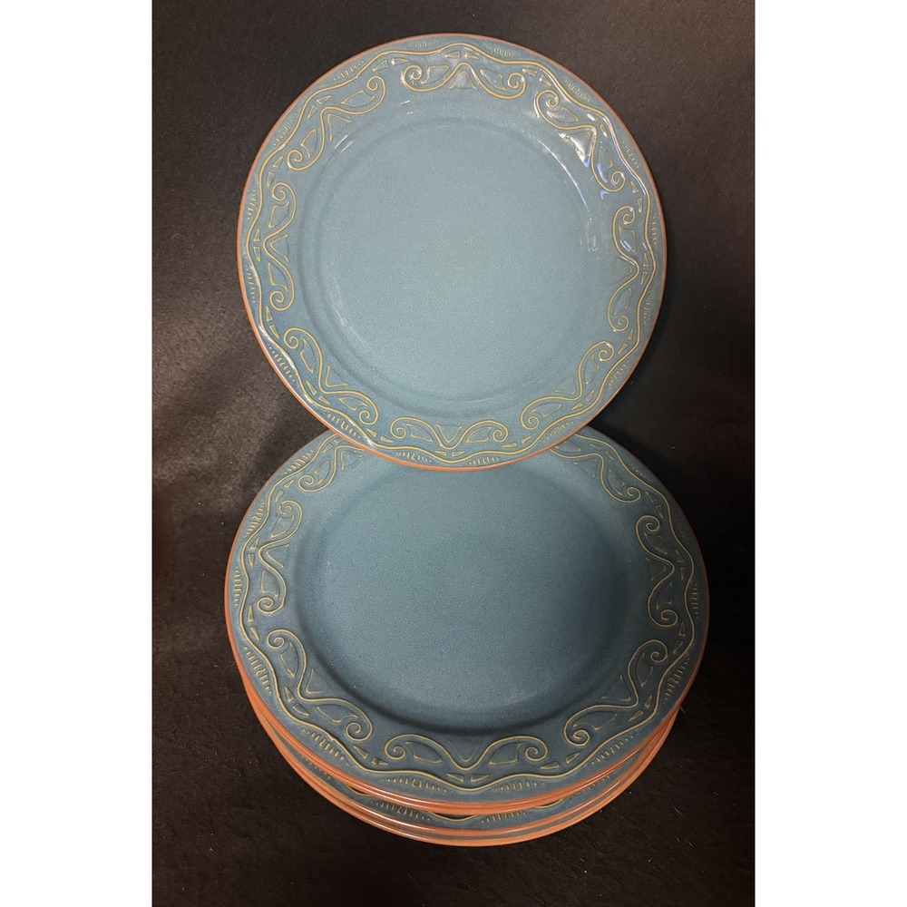 Pier 1 Tunisia Stoneware Set Of 6 Scroll Dinner Plates 10 3/4"